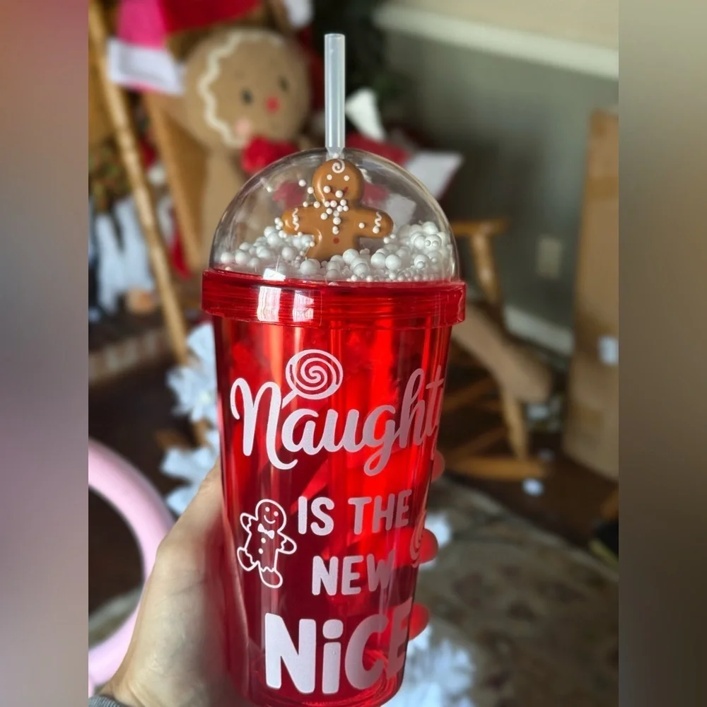 Red Gingerbread Snow Holiday Tumbler with Straw Stocking Stuffers